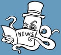 An octopus with a monocle and a top hat reading a newspaper. Royalty Free Stock Photo