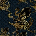 Octopus oriental japanese chinese vector design seamless pattern