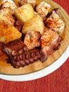 Octopus with paprika, potatoes and olive oil typical of Galicia,