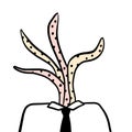 Octopus pink head of businessman boss or manager hand drawn illustration