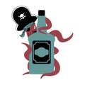 Octopus pirate and bottle of rum. poulpe buccaneer and brandy. E