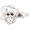 Octopus Pirate and ship in a bottle. Graphics Pirate theme. Royalty Free Stock Photo