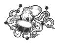 Octopus playing drum sketch vector