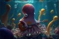 Octopus playing guitar music illustration generative ai