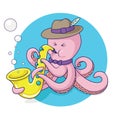 Octopus plays saxophone vector