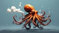 An octopus releasing a cloud of ink to confuse and deter predators. minimal 2d illustration Psychology art concept Royalty Free Stock Photo