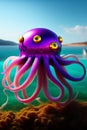 A purple and pink octopus with gold eyes - Ai Generated