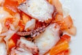 Octopus salad with tomato, red pepper, onion, olive oil, vinegar and salt Royalty Free Stock Photo