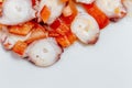 Octopus salad with tomato, red pepper, onion, olive oil, vinegar and salt Royalty Free Stock Photo