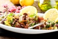 Octopus salad with vegetables and beans Royalty Free Stock Photo