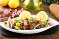 Octopus salad with vegetables and beans Royalty Free Stock Photo