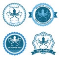 Octopus sea food logo or badge set