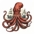 Vintage Kraken Illustration With Ship Name In Tony Diterlizzi Style