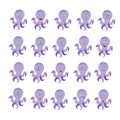 Octopus. set of icons. emotions for instant messengers and social networks. vector image