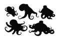 Octopus silhouette bundle. Octopus with tentacles silhouette set vector. Octopus crawling silhouette bundle design. Sea creatures