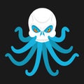 Octopus and skull. poulpe and head of skeleton. Vector illustration