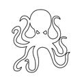 Octopus or squid drawn in black line in a minimalistic style. The design is suitable for decoration Royalty Free Stock Photo
