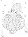 Octopus on the stone anti stress coloring. Marine animal raster