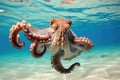 Octopus swimming underwater in a blue ocean