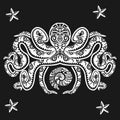 Octopus tattoo in Maori style on a black background. Vector illustration EPS10 Royalty Free Stock Photo