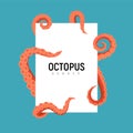 Octopus tentacle banner design. Kraken squid cartoon octopus giant isolated monster ocean tentacle.