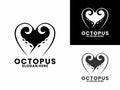 Octopus tentacles combination with love heart logo design vector template. Love octopus logo design Royalty Free Stock Photo