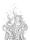 Octopus tentacles curl and intertwined hand drawn black and white line art coloring book pages for kids and adults vetor Royalty Free Stock Photo