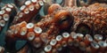 An octopus in a tight close-up , concept of Mollusk anatomy