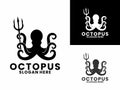 Octopus with trident logo design vector template. Creative octopus logo Royalty Free Stock Photo
