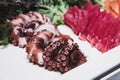 Octopus and tuna sashimi in a white tray Royalty Free Stock Photo