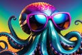 Octopus Wearing Sunglasses Strikes a Pose in Cartoon-Style Photography Studio