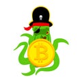 Octopus Web Pirate and bitcoin. Hacker. Thief and crypto