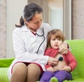 Octor examining 2 years baby with stethoscope