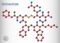 Octreotide molecule. It is octapeptide, synthetic somatostatin analogue, inhibitor of growth hormone, glucagon, insulin. Molecule