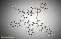 Octreotide molecule. It is octapeptide, synthetic somatostatin analogue, inhibitor of growth hormone, glucagon, insulin. Molecular Royalty Free Stock Photo