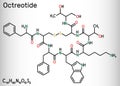 Octreotide molecule. It is octapeptide, synthetic somatostatin analogue, inhibitor of growth hormone, glucagon, insulin.