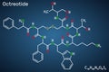 Octreotide molecule. It is octapeptide, synthetic somatostatin analogue, inhibitor of growth hormone, glucagon, insulin. Royalty Free Stock Photo