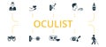 Oculist icon set. Contains editable icons theme such as medical glasses, trial frame, contact lens case and more.