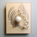 Minimalist Kinetic Art: Wooden Sculpture With Graphic Lines And Black white Balls
