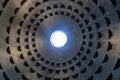 Oculus in the dome of the Pantheon from the inside, famous ancient Roman temple Royalty Free Stock Photo