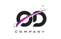 OD O D Black Letter Logo Design with Purple Magenta Swoosh