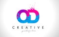 OD O D Letter Logo with Shattered Broken Blue Pink Texture Design Vector.