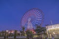 Odaiba colorful tall Palette Town Ferris wheel named Daikanransha visible from the central urban area of Tokyo in the summer