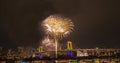 Odaiba,Minato,Tokyo,Japan on December7,2019:Rainbow Bridge as a perfect backdrop for fireworks during Odaiba Rainbow Winter Firewo Royalty Free Stock Photo