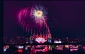 Odaiba,Minato,Tokyo,Japan on December7,2019:Rainbow Bridge as a perfect backdrop for fireworks during Odaiba Rainbow Winter Firewo Royalty Free Stock Photo