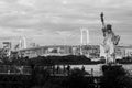 Odaiba Rainbow bridge and statue of Liberty with Tokyo bay view at night Royalty Free Stock Photo