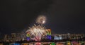 Odaiba,Minato,Tokyo,Japan on December7,2019:Rainbow Bridge as a perfect backdrop for fireworks during Odaiba Rainbow Winter Firewo Royalty Free Stock Photo