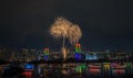 Odaiba,Minato,Tokyo,Japan on December7,2019:Rainbow Bridge as a perfect backdrop for fireworks during Odaiba Rainbow Winter Firewo Royalty Free Stock Photo