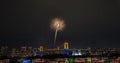 Odaiba,Tokyo,Japan on December7,2019:Rainbow Bridge as a perfect backdrop for fireworks during Odaiba Rainbow Fireworks 2019 Royalty Free Stock Photo