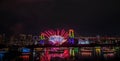 Odaiba,Tokyo,Japan on December7,2019:Rainbow Bridge as a perfect backdrop for fireworks during Odaiba Rainbow Fireworks 2019 Royalty Free Stock Photo